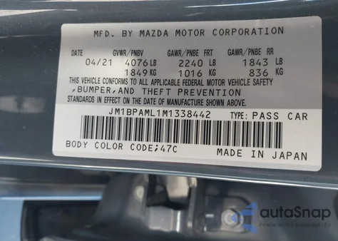 2021 Mazda Mazda3 Premium from USA, damaged, VIN JM1BPAML1M1338442